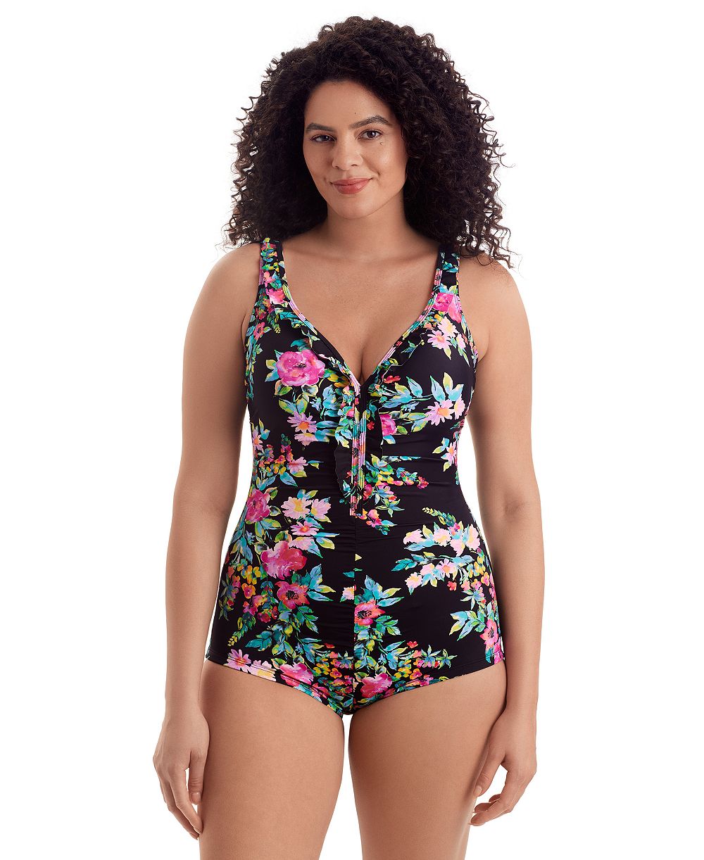 ShapeSolver Women's V-Neck Printed One-Piece Swimsuit