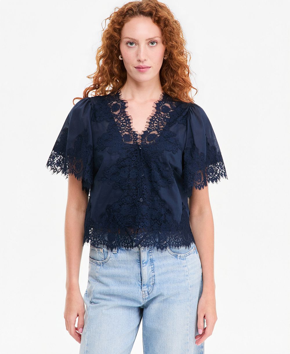 On 34th Women's Lace-Trim Button-Front Blouse, Macy's Exclusive
