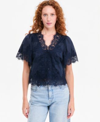 On 34th Women's Lace-Trim Button-Front Blouse, Macy's Exclusive