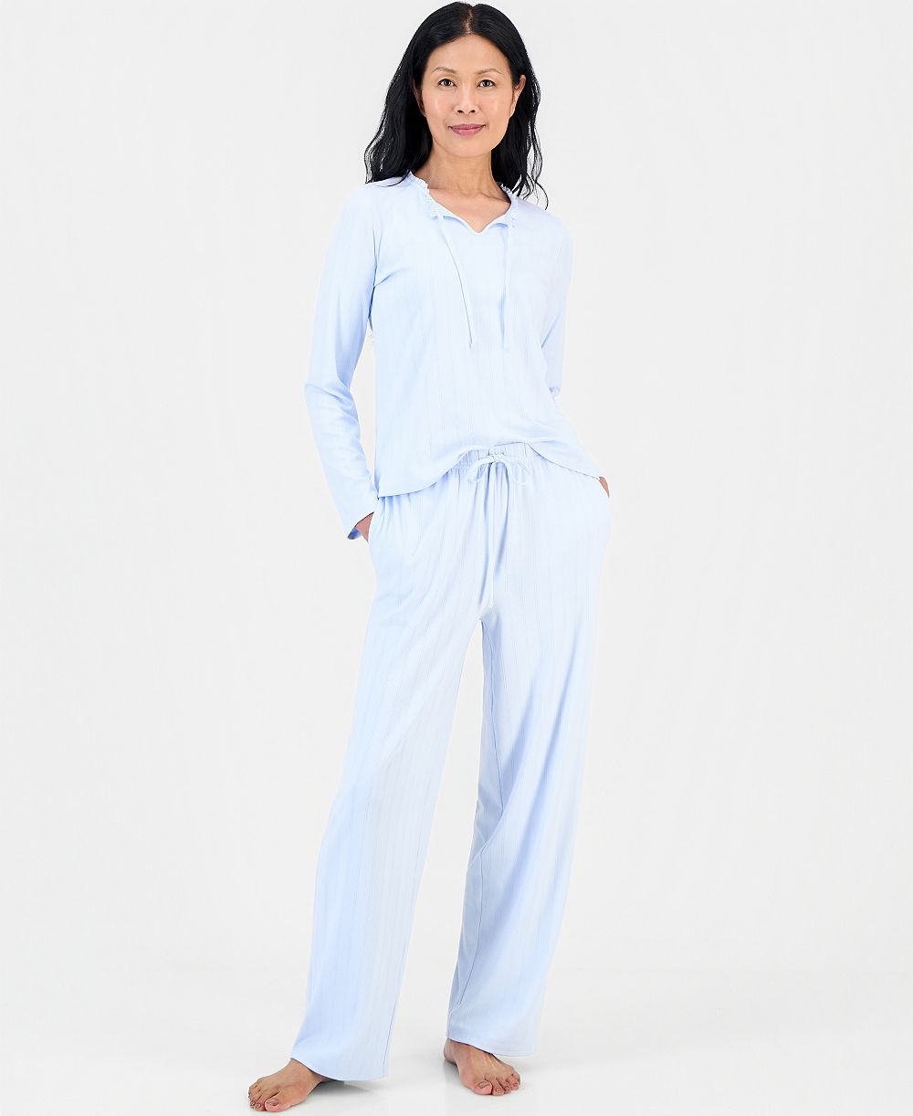 Charter Club Women's Pointelle Long-Sleeve Bow Top and Pants Set, Macy's Exclusive