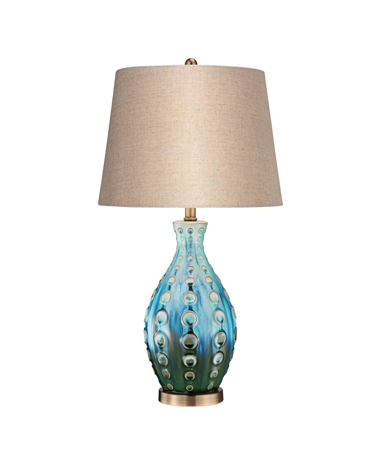 360 Lighting Mid Century Modern Table Lamp with Table Top Dimmer 26.5" High Teal Ceramic Fabric Drum for Living Room Bedroom
