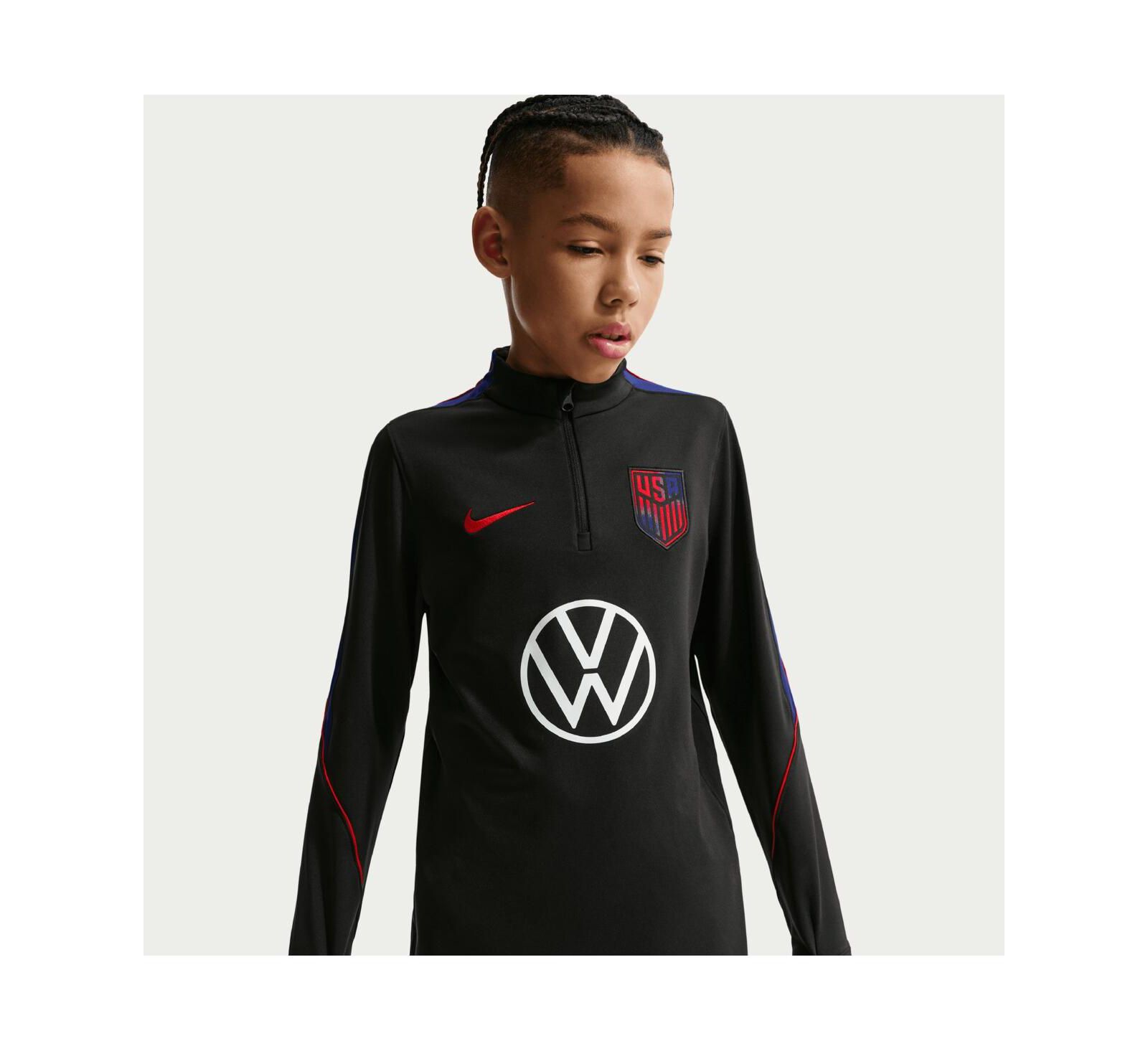 Nike лонгслив с молнией Dri-FIT для мальчиков и девочек USMNT 2026 Strike черный