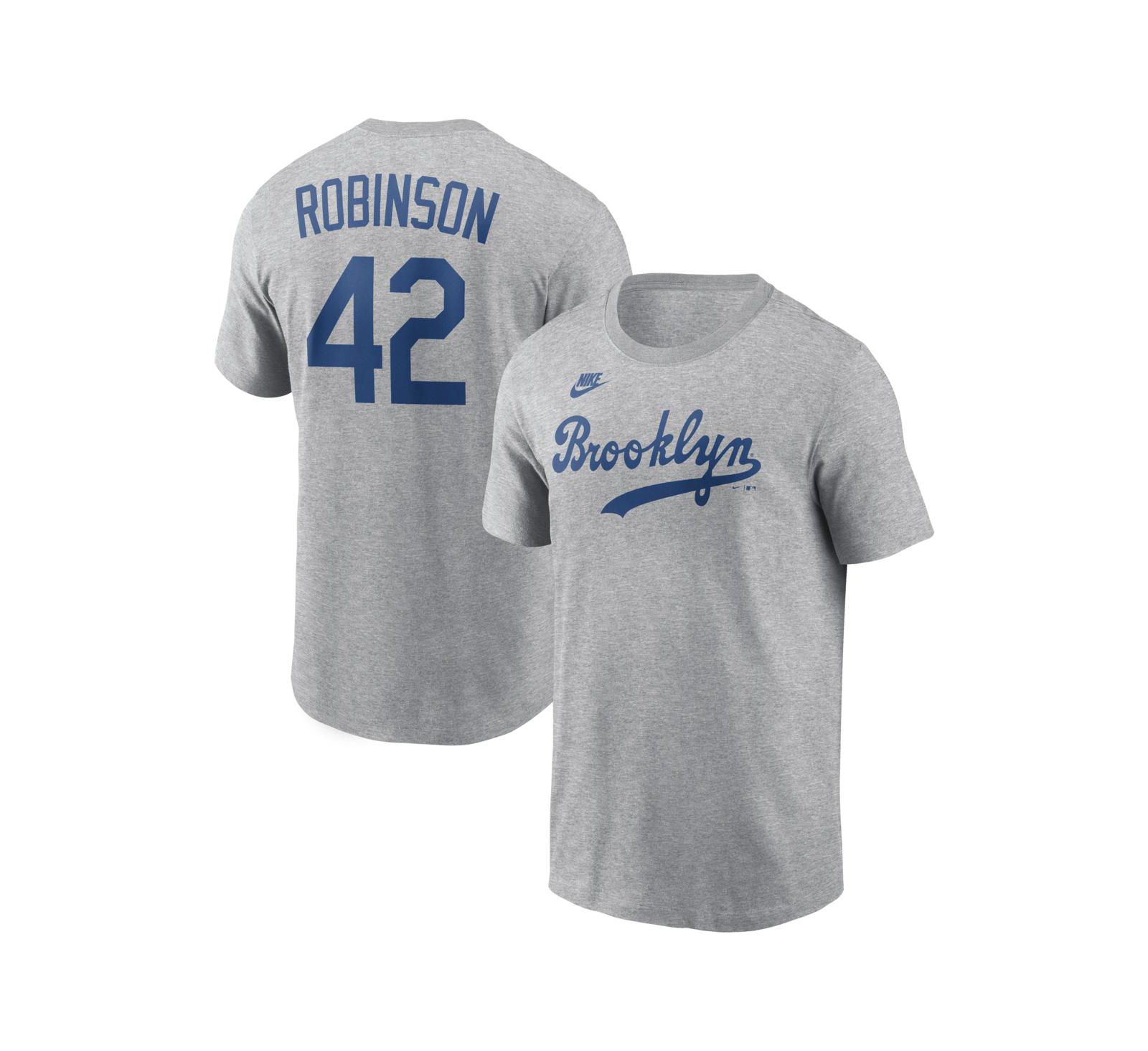 Nike Men's Jackie Robinson Heather Gray Brooklyn Dodgers Cooperstown Collection Name & Number T-Shirt