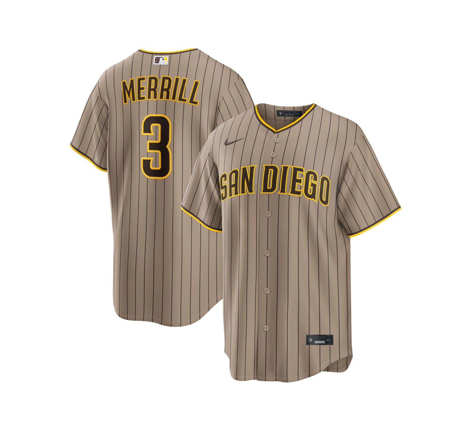 Мужская джерси Nike Jackson Merrill Sand San Diego Padres Alternate Replica