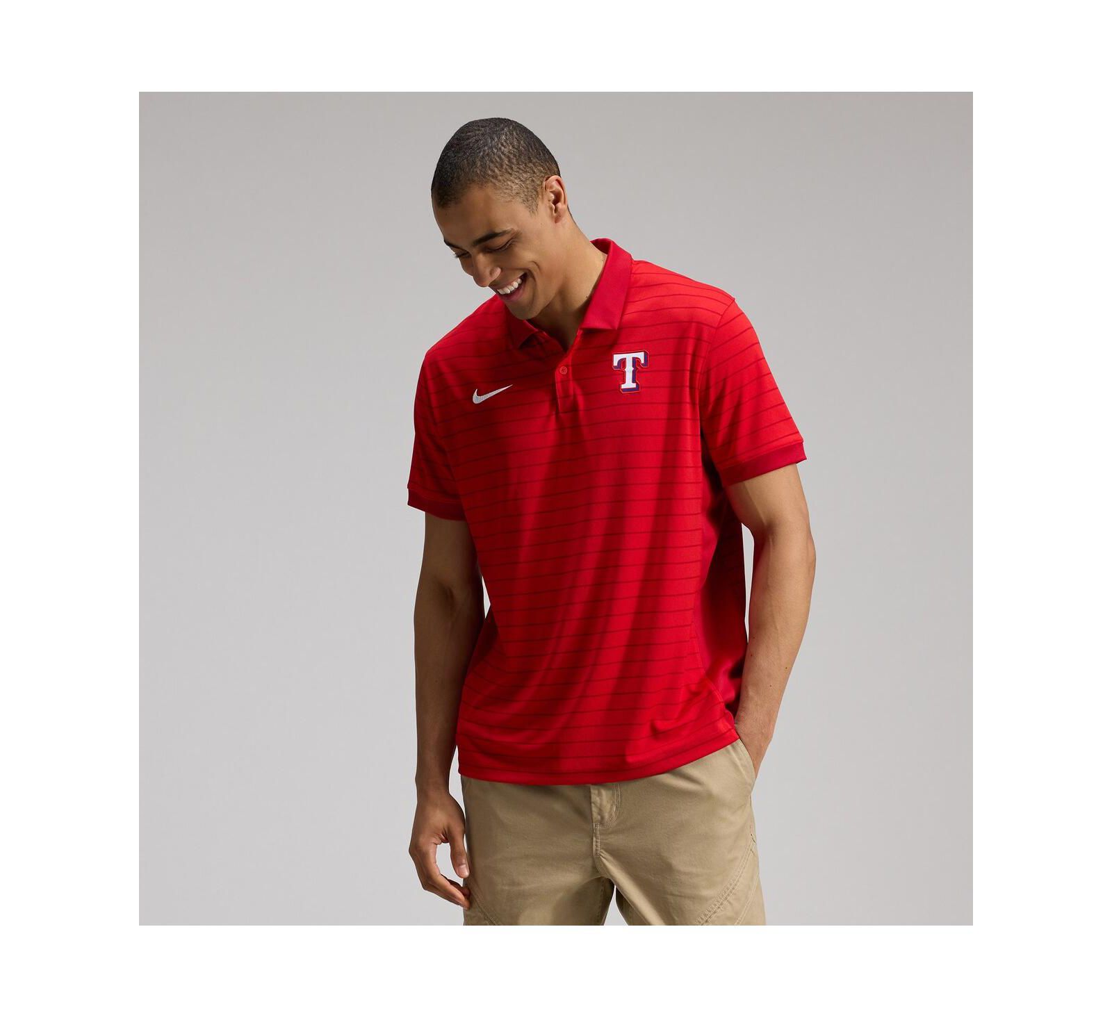 Nike Men's Red Texas Rangers Authentic Collection Striped Victory Dri-FIT Polo Shirt