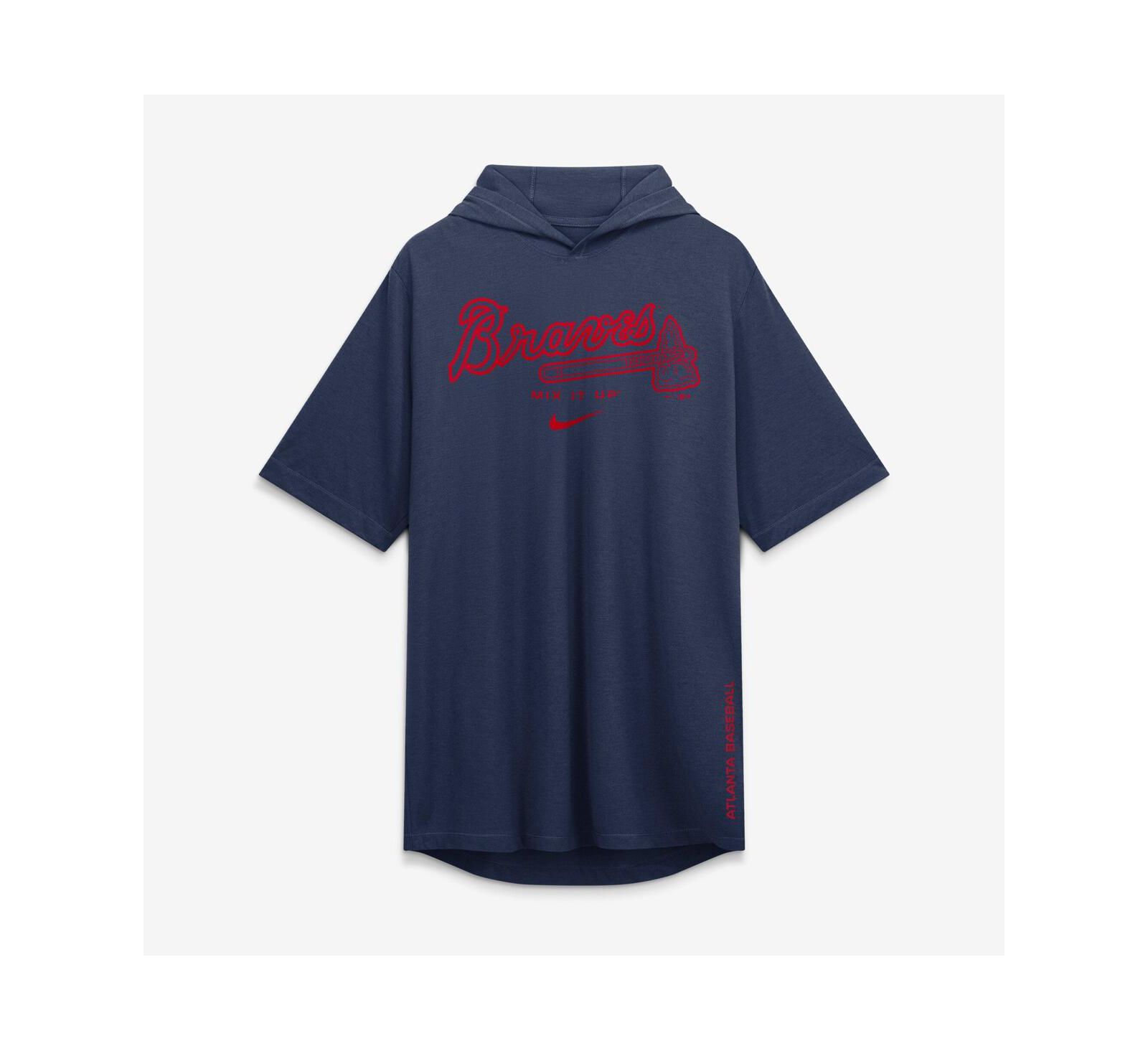 Nike Мужская толстовка с капюшоном Tri-Blend Navy Atlanta Braves Arched Wordmark