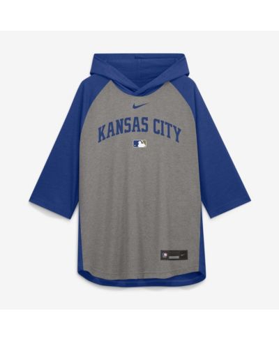Мужская толстовка с капюшоном Nike Gray Kansas City Royals Authentic Collection Flux Dri-FIT Raglan 3/4-Sleeve