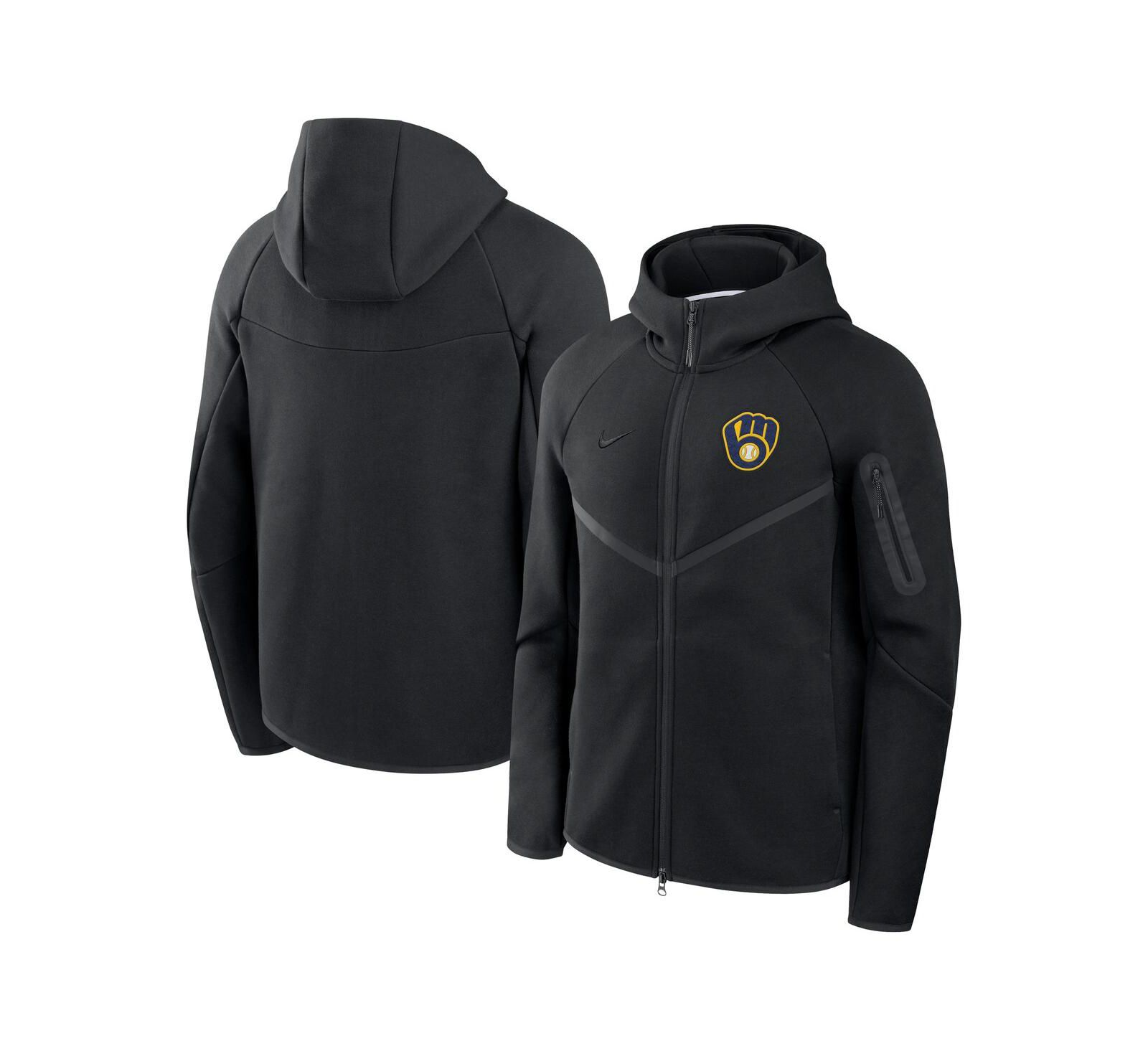 Мужское худи Nike Milwaukee Brewers Tech Fleece Raglan Full-Zip Windrunner, Black