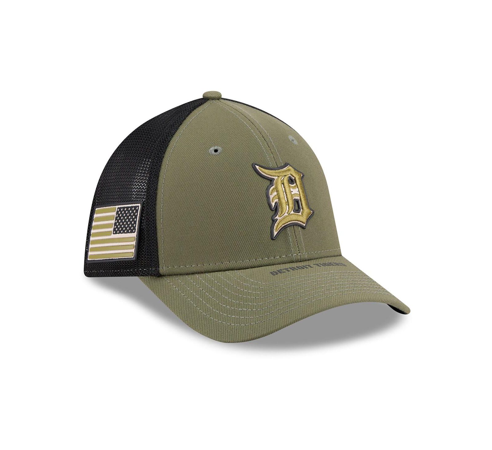 Мужская кепка New Era Olive Detroit Tigers 2026 Armed Forces Day 39THIRTY M-Crown Flex