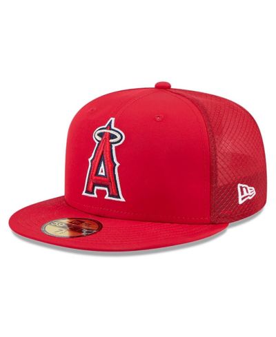 Мужская кепка New Era Red Los Angeles Angels 2026 Batting Practice 59FIFTY Fitted
