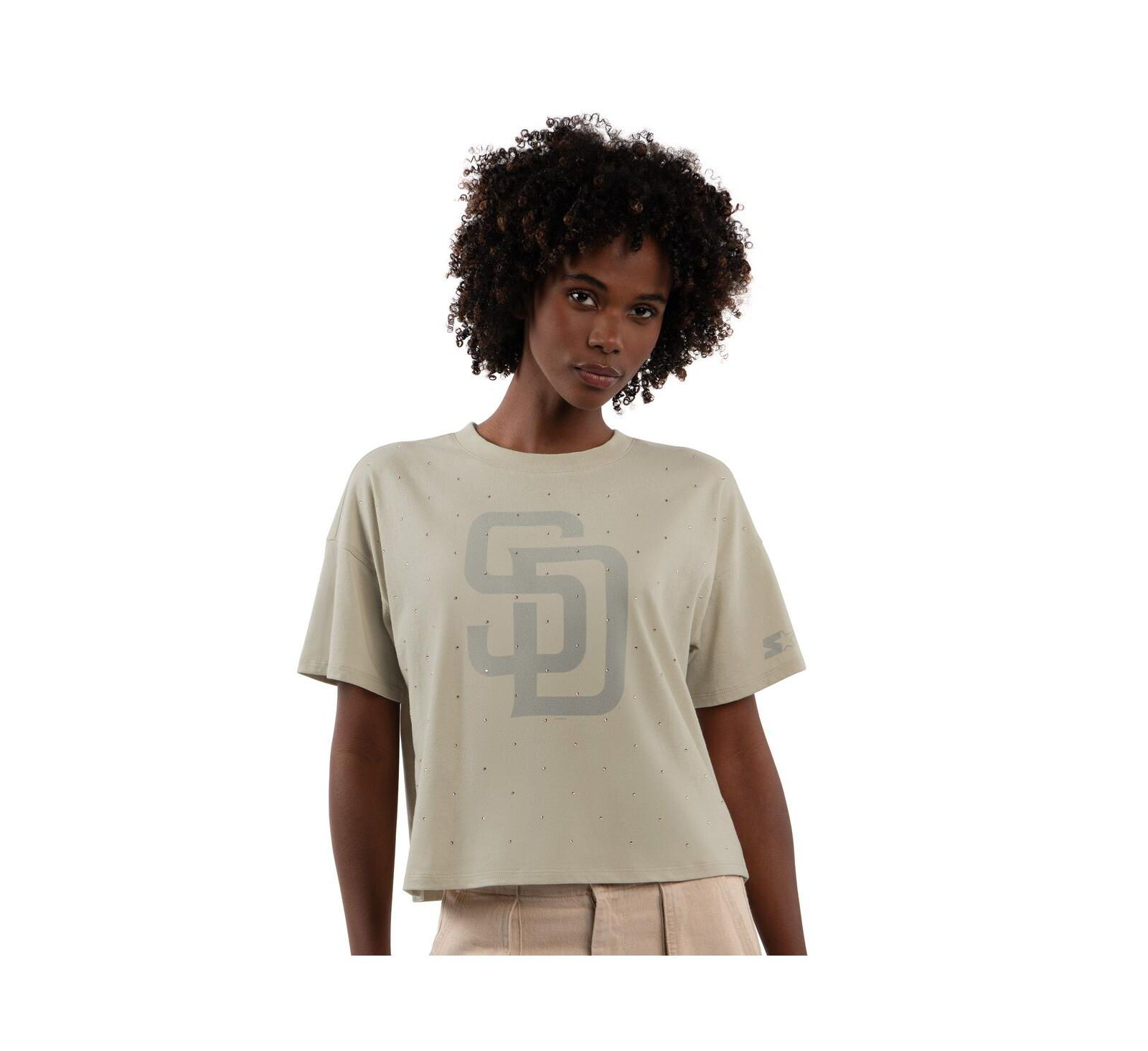 Starter Женский укороченный футболка San Diego Padres с пайетками, цвет Khaki