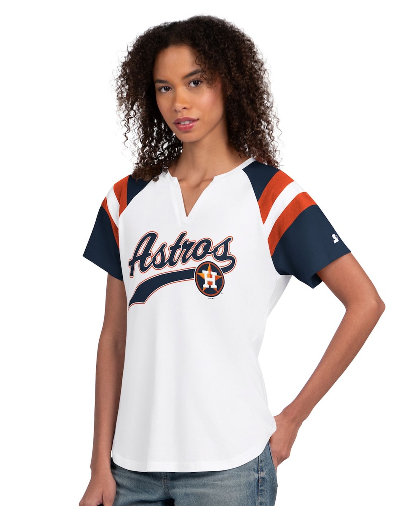 Женская белая футболка Starter Houston Astros Game On Notch Neck Raglan