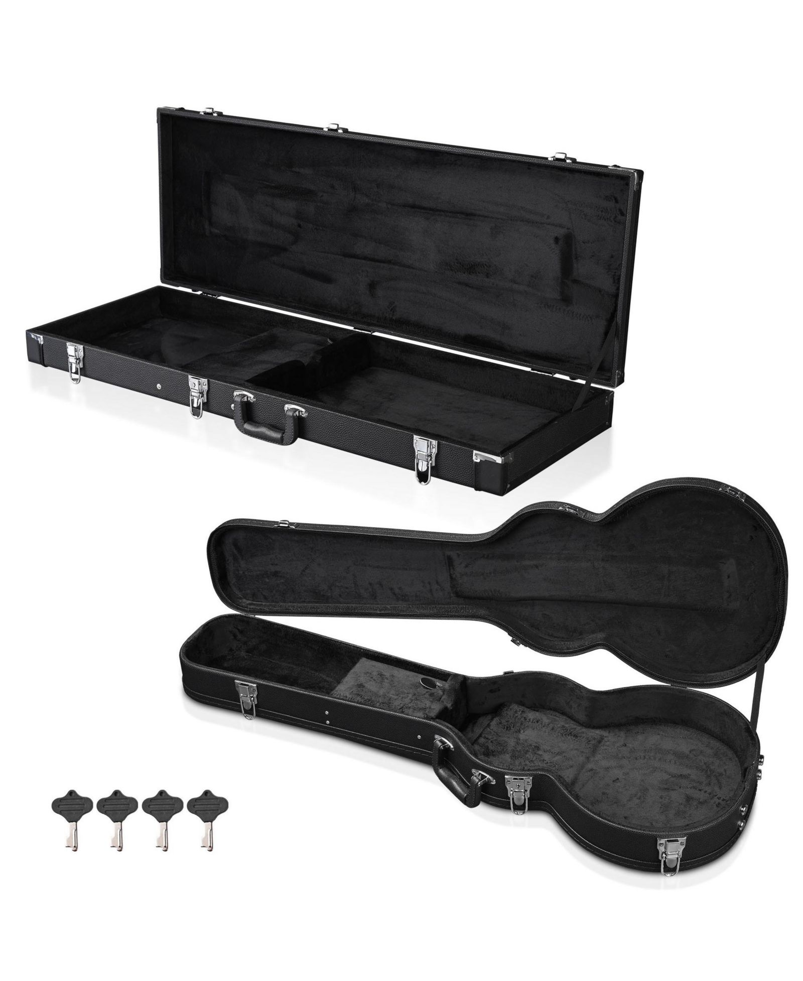 Yescom 2 Set Electric Guitar Hard Cases Wooden Shell for LP Style and Universal Fit Portable Gig Bag with Lock Studio Travel