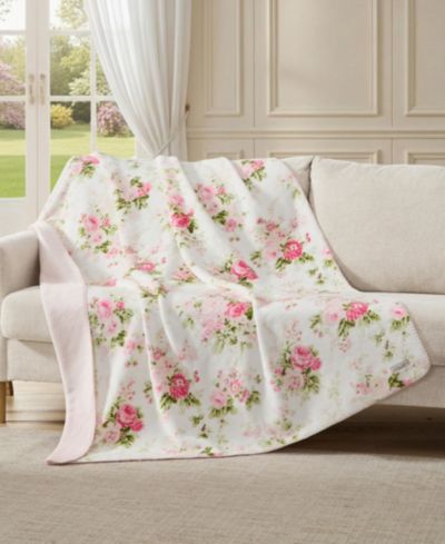 Laura Ashley Ashfield Printed Plush Reversible Throw, 70" x 50"