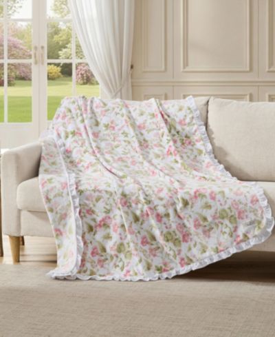 Laura Ashley Morning Gloria Printed Plush Reversible Throw, 70" x 50"