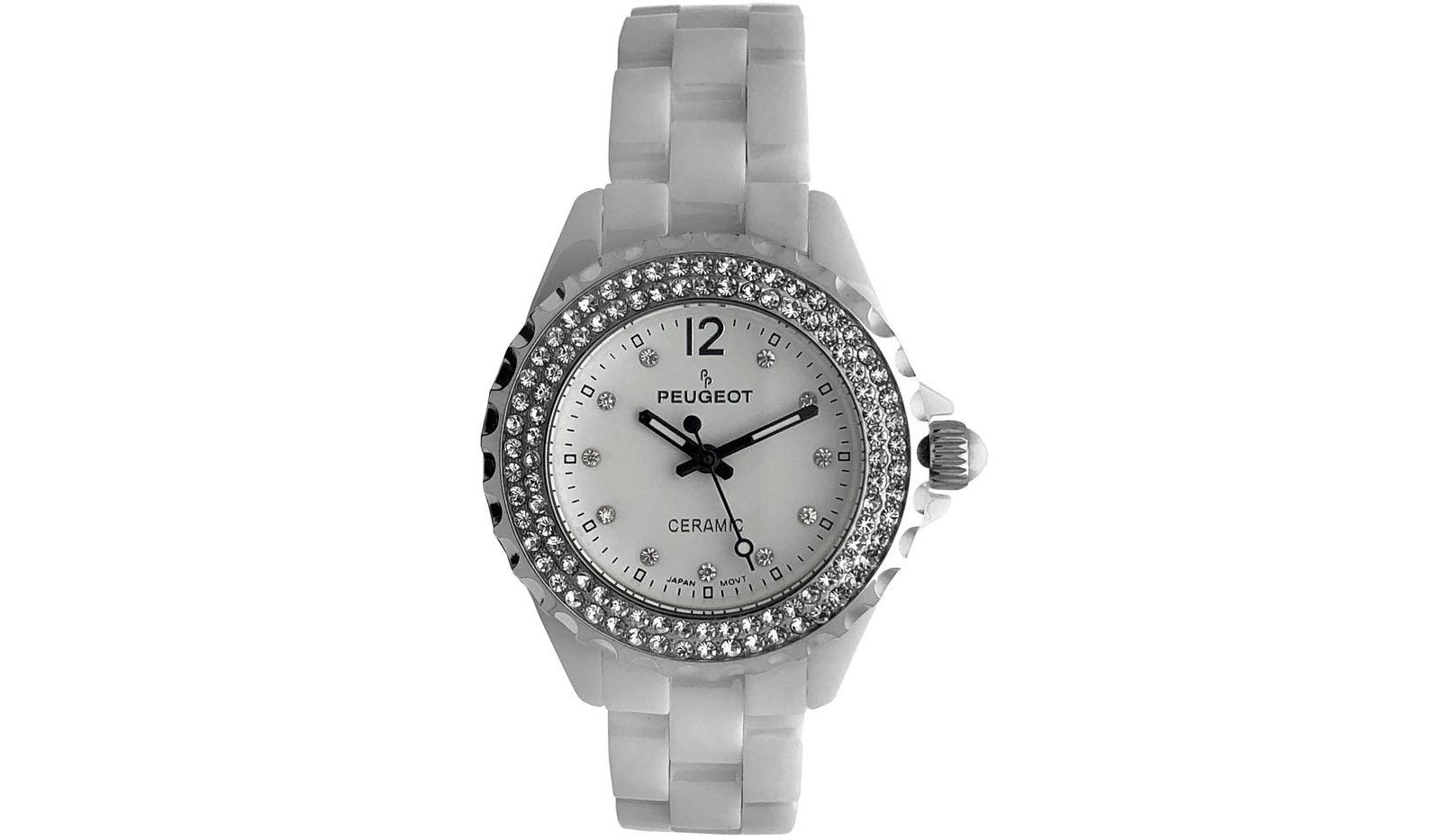 Peugeot Women's 36mm White Ceramic Watch with Silver Crystal Bezel