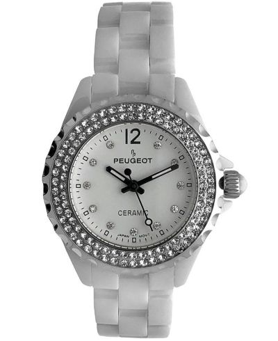 Peugeot Women's 36mm White Ceramic Watch with Silver Crystal Bezel