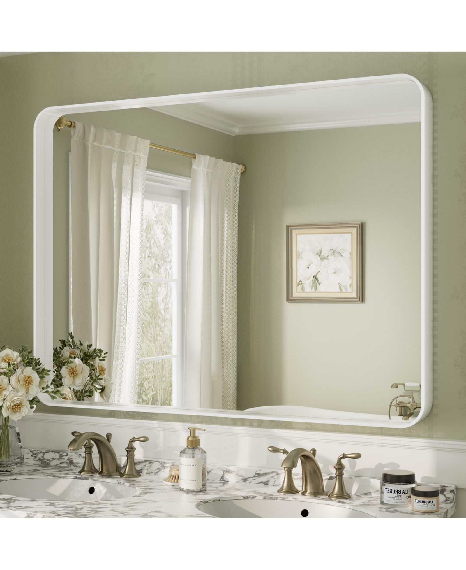 Apmir 48" x 36" High-Strength Tempered Glass and Aluminum Alloy Framed Wall Decor Bathroom Vanity Mirror in Matte White