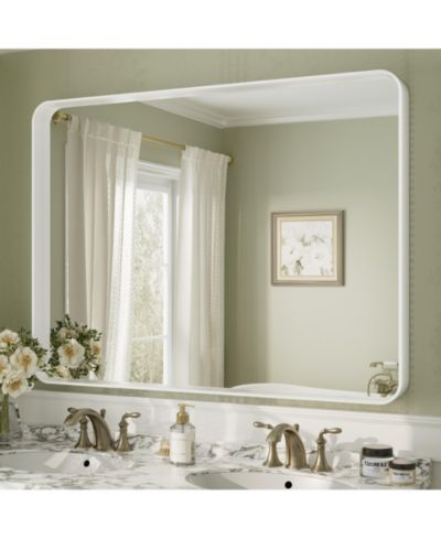 Apmir 48" x 36" High-Strength Tempered Glass and Aluminum Alloy Framed Wall Decor Bathroom Vanity Mirror in Matte White
