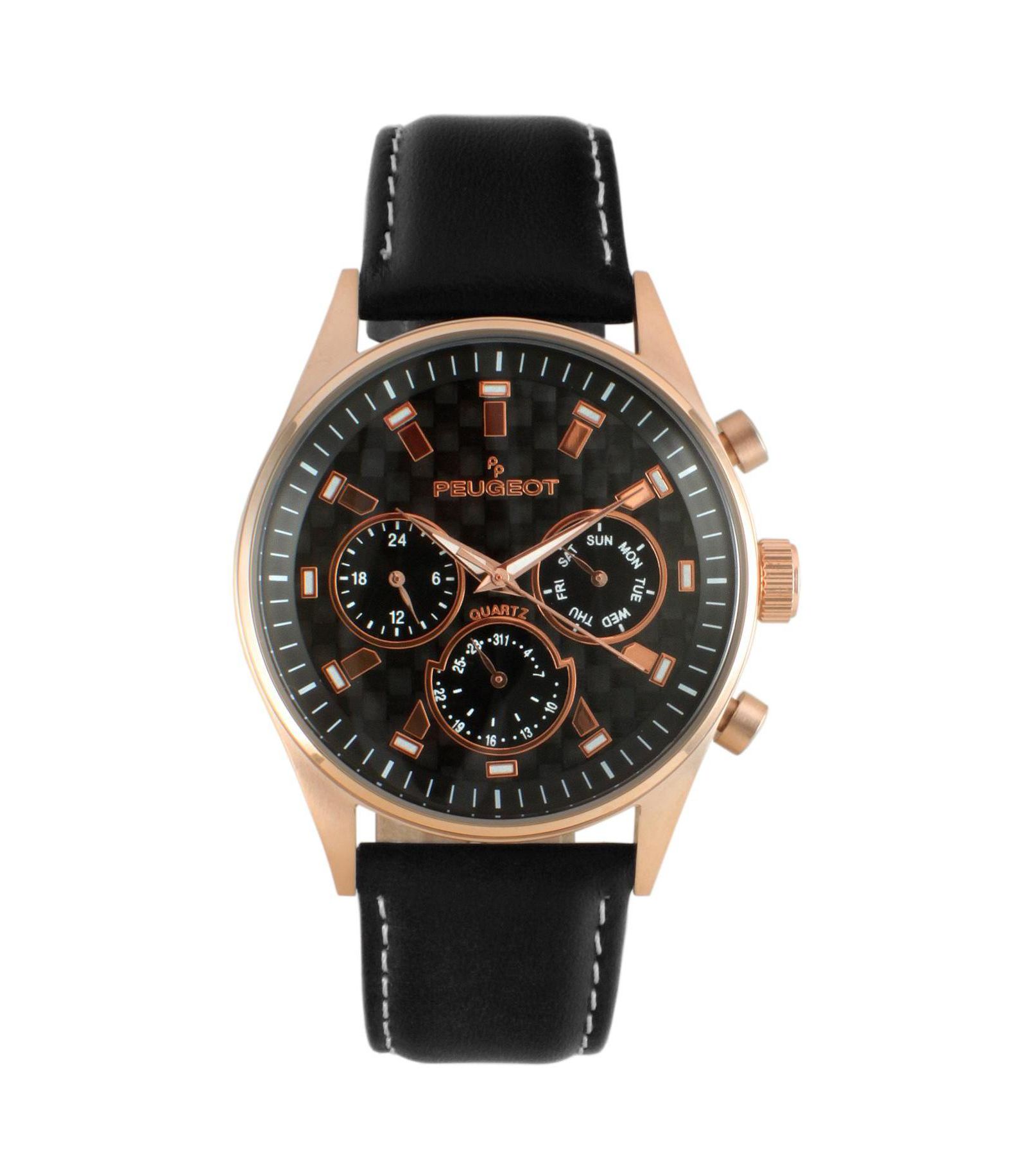 Peugeot Men Multi-Function Leather Strap Watch