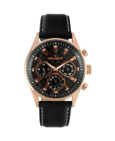 Peugeot Men Multi-Function Leather Strap Watch