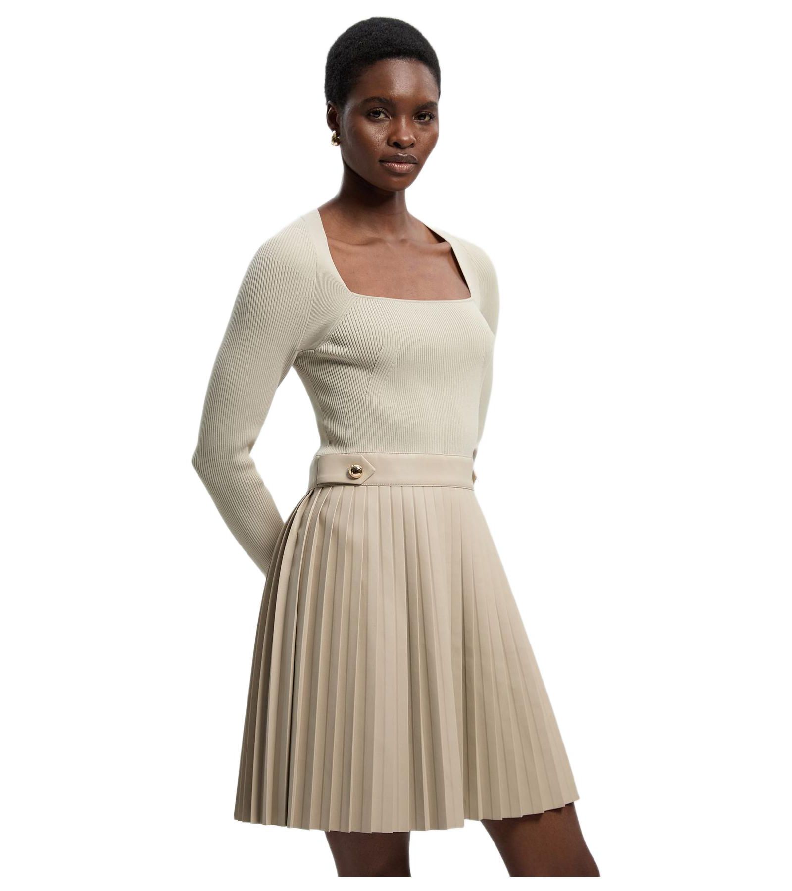 Женское мини-платье Karen Millen Square Neck Pleated PU Skirt