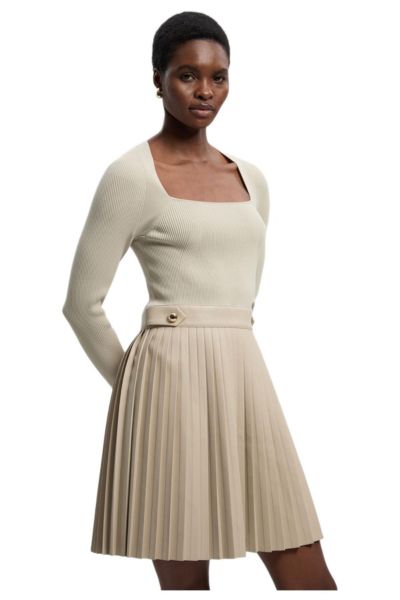 Женское мини-платье Karen Millen Square Neck Pleated PU Skirt