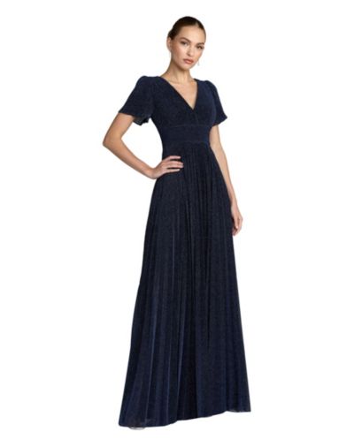 Платье Mac Duggal Petite Pleated Metallic Flutter Sleeve A Line