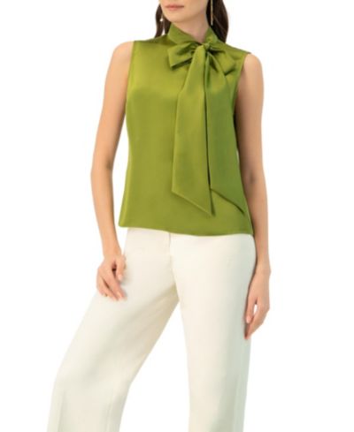 Ivonne Women's Sleeveless Satin Blouse with Neck Tie