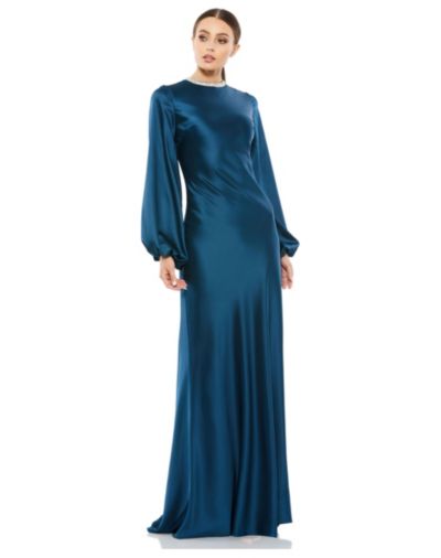 Mac Duggal платье Petite из атласа с бисером и рукавами епископ