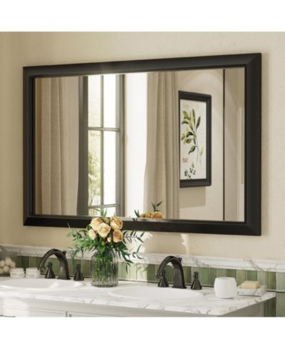 Apmir 48" x 30" Inch Thick Metal Framed Wall Mirrors for Bedroom, Rectangle Wall-Mounted Mirrors