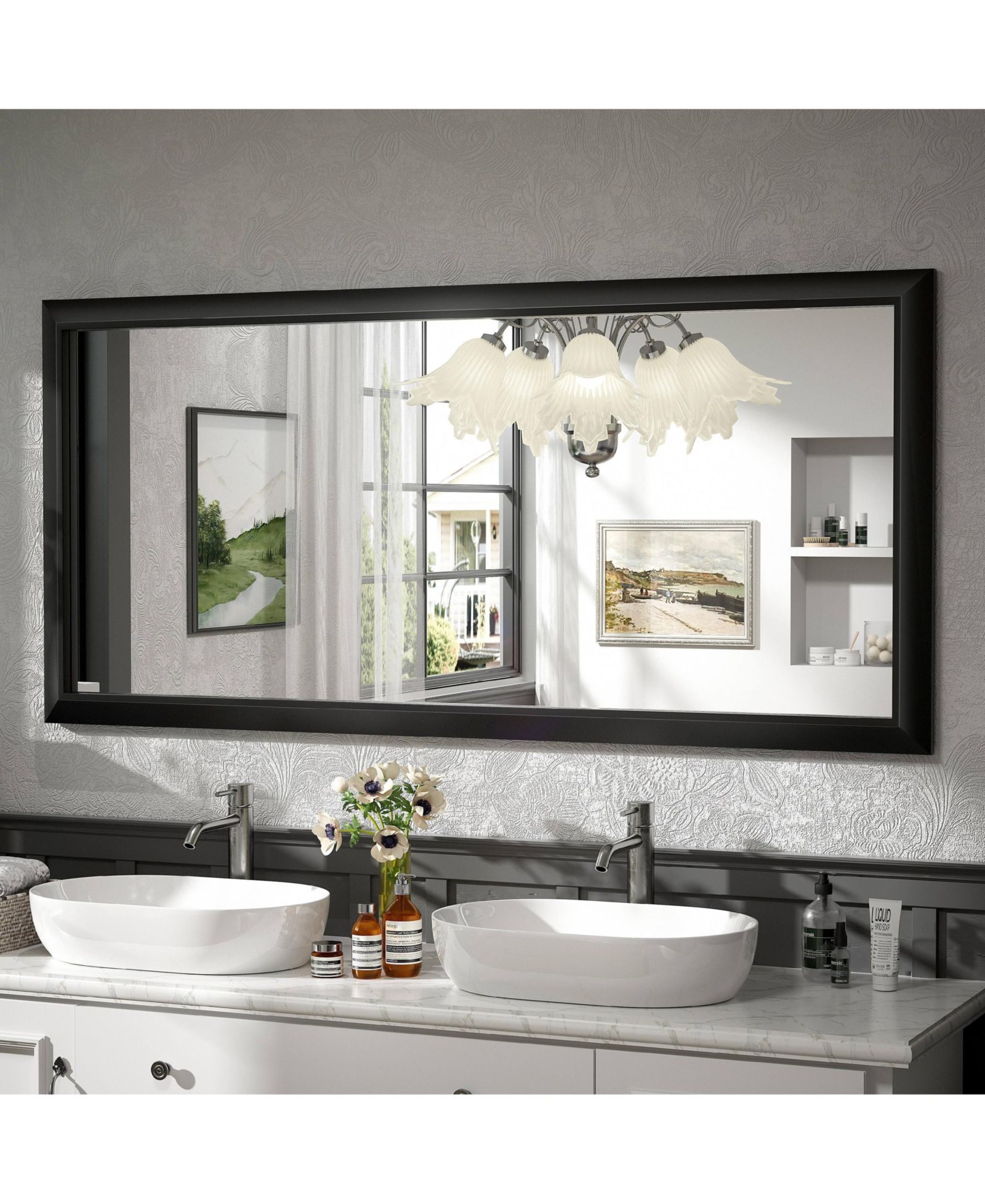 Apmir 60" x 28" Inch Thick Metal Framed Wall Mirrors for Bedroom, Rectangle Wall-Mounted Mirror