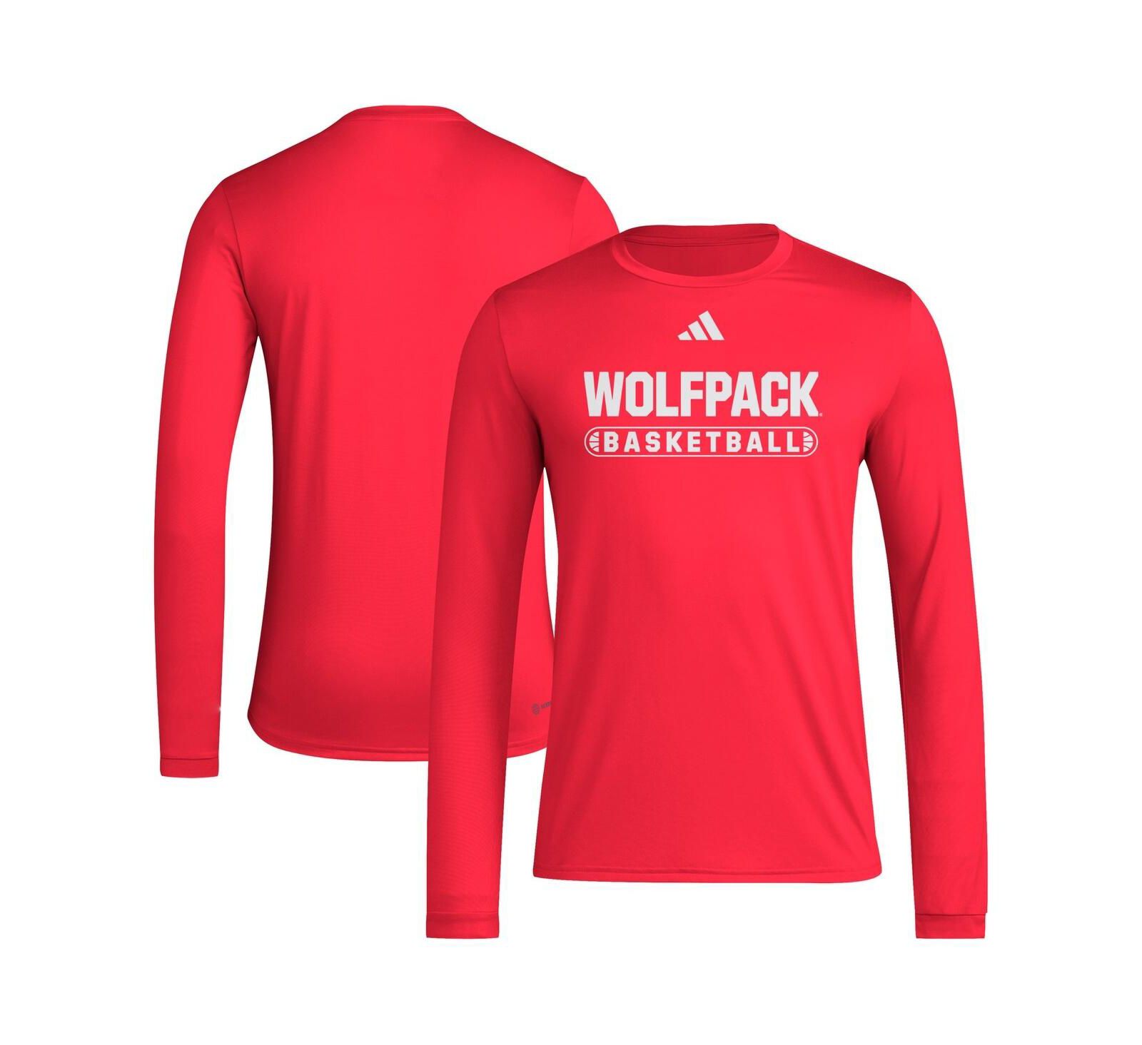 Мужская футболка adidas Red NC State Wolfpack On-Court Pregame Long Sleeve