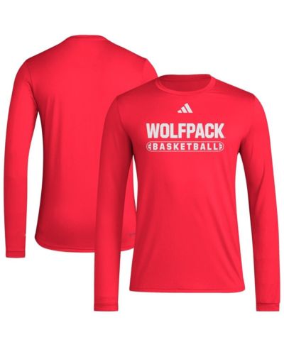 Мужская футболка adidas Red NC State Wolfpack On-Court Pregame Long Sleeve