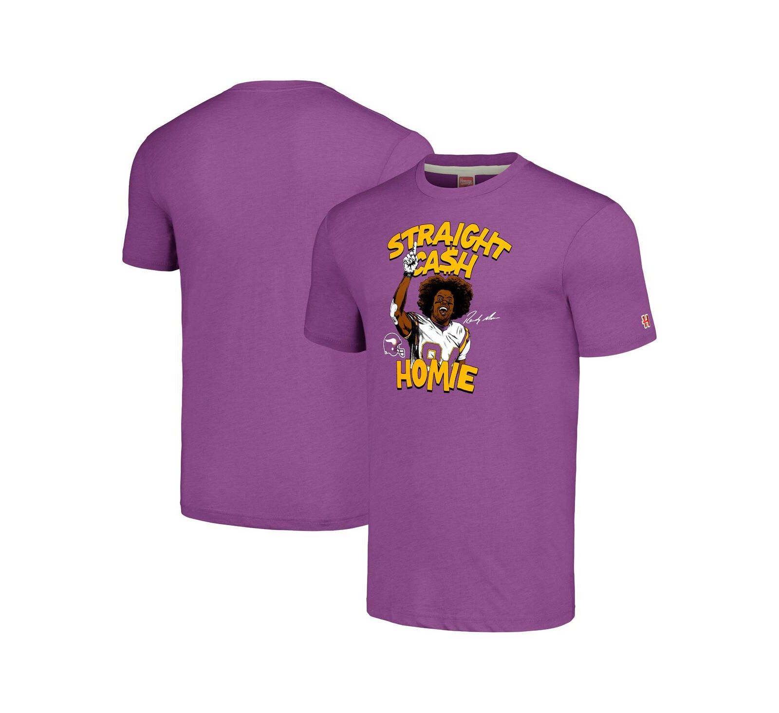Мужская и женская футболка Homage Randy Moss Minnesota Vikings Caricature Retired Player Tri-Blend Heathered Purple