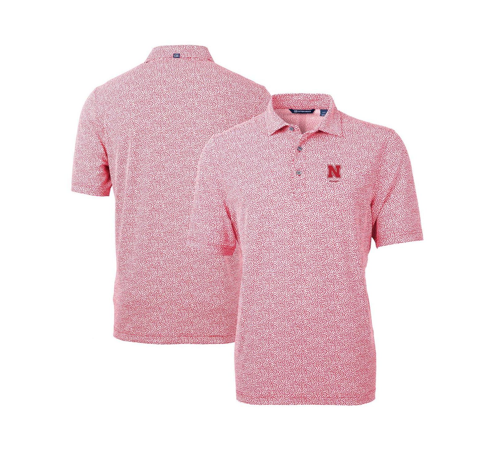 Cutter & Buck Men's Scarlet Nebraska Huskers Alumni Logo DryTec Virtue Eco Pique Botanical Print Polo Shirt