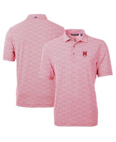 Cutter & Buck Men's Scarlet Nebraska Huskers Alumni Logo DryTec Virtue Eco Pique Botanical Print Polo Shirt