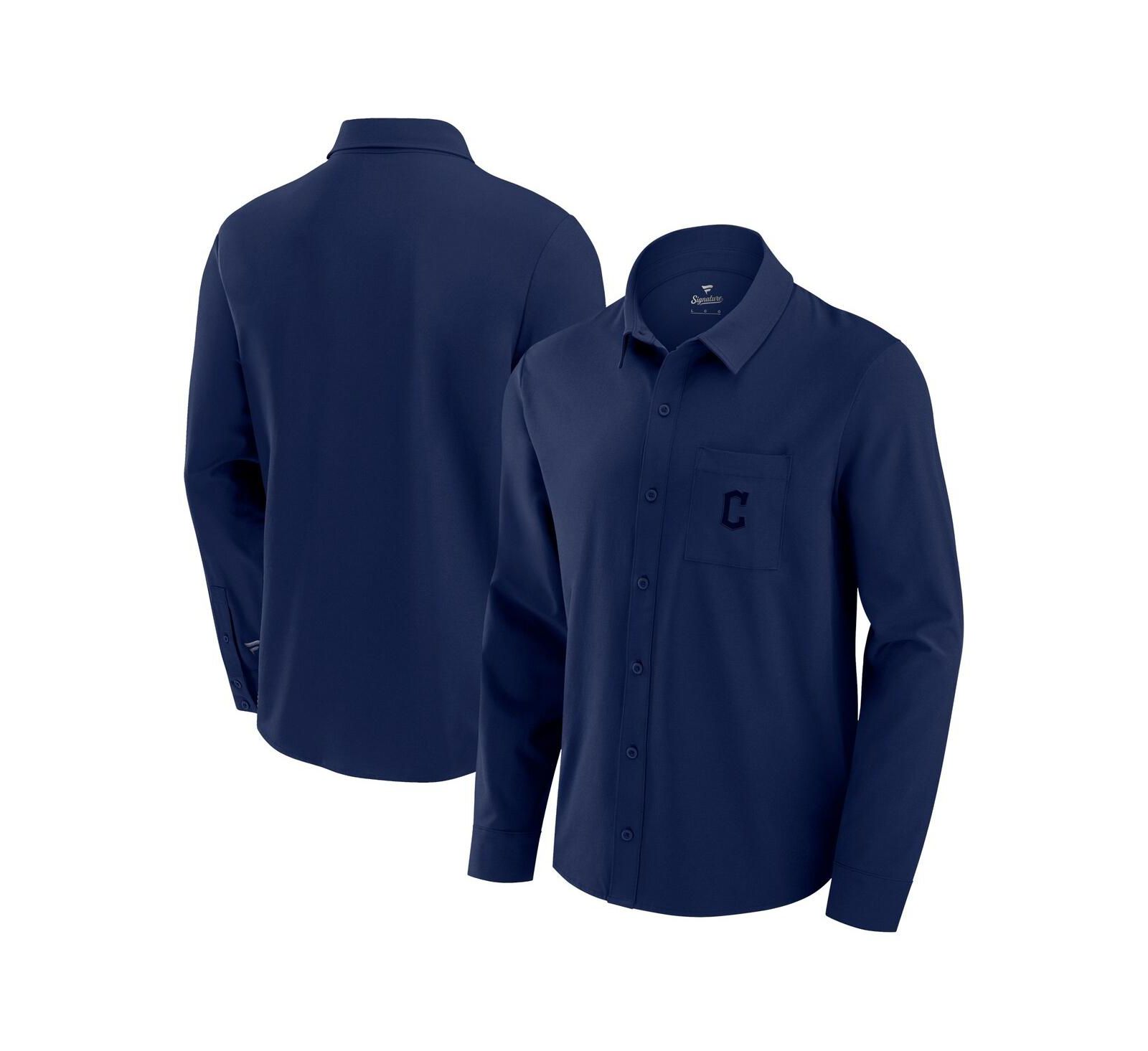 Мужская рубашка Fanatics Navy Cleveland Guardians Front Office Long Sleeve Button-Up Shirt