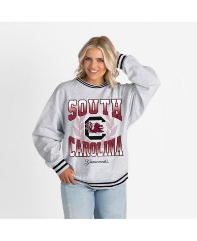 Gameday Couture Women's Ash South Carolina Gamecocks Oversized Fade Route Ringer Stripe Sweatshirt