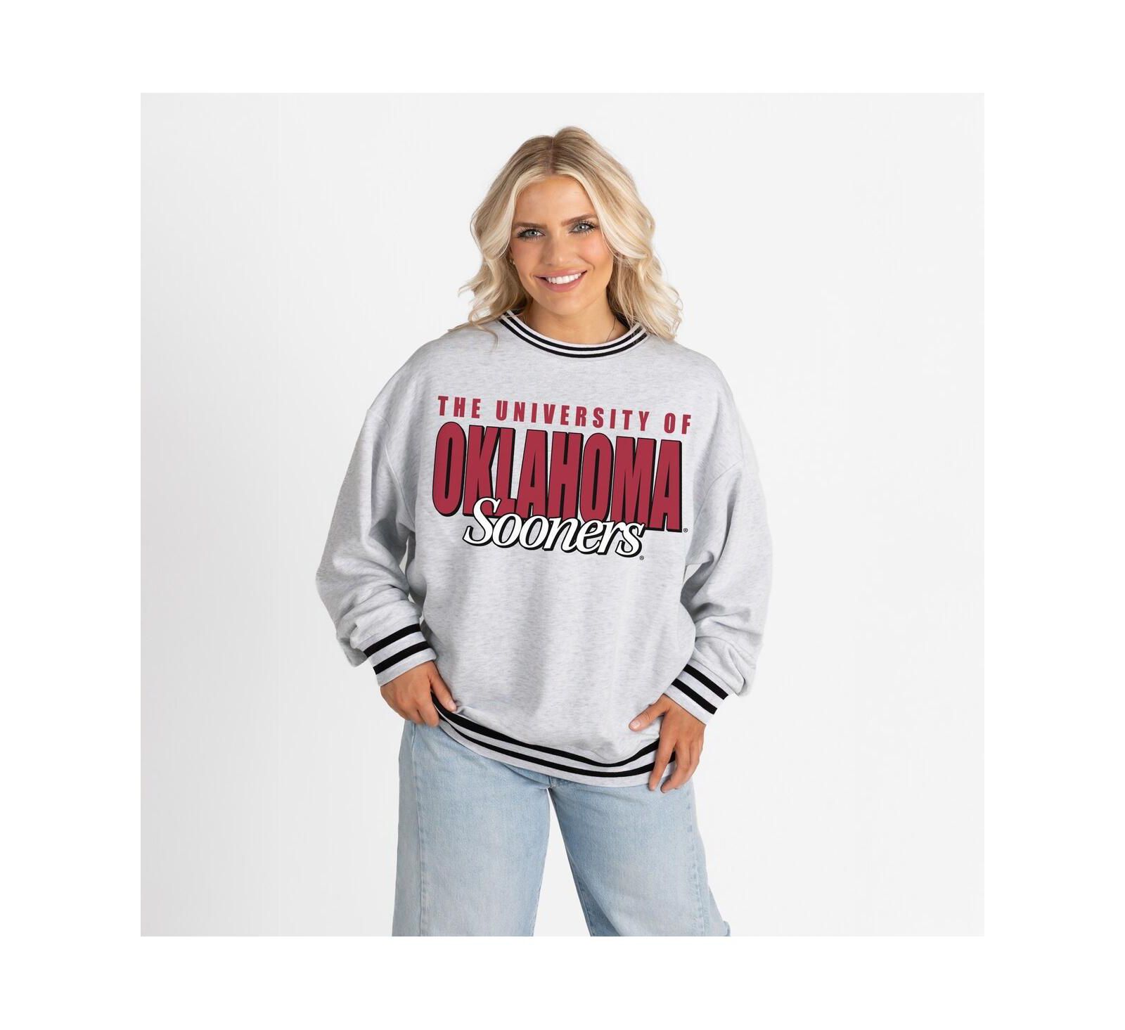 Gameday Couture Women's Gray Oklahoma Sooners Oversized Showdown Ringer Stripe Sweatshirt