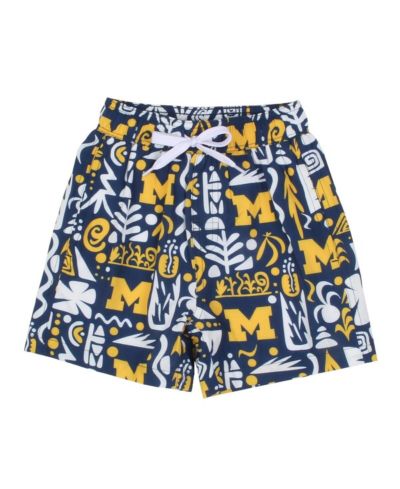 Wes & Willy Preschool Navy Michigan Wolverines Allover Print Tribal Swim Shorts