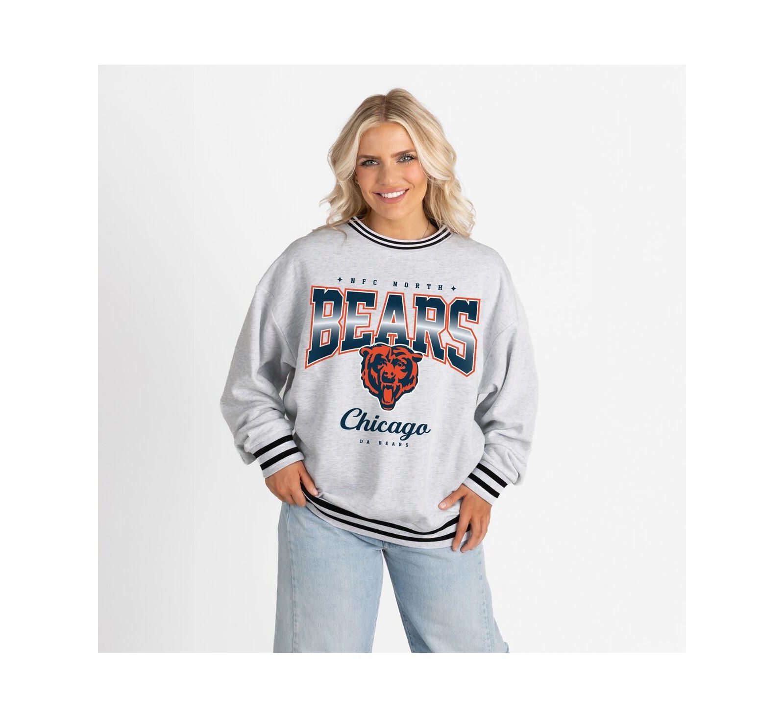 Gameday Couture Women's Ash/Black Chicago Bears Oversized Gridiron Drive Ringer Stripe Sweatshirt