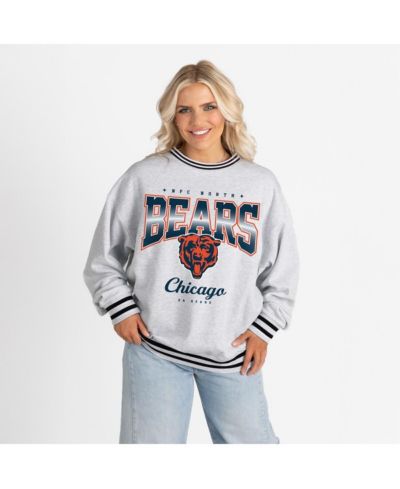 Gameday Couture Women's Ash/Black Chicago Bears Oversized Gridiron Drive Ringer Stripe Sweatshirt