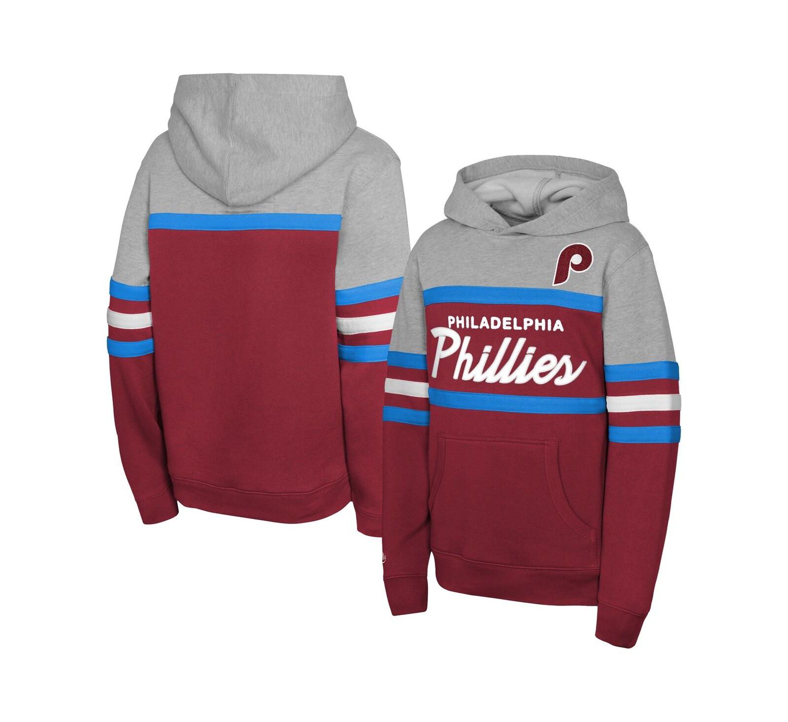 Mitchell & Ness Худи Mitchell & Ness Big Boys and Girls Red/Grey Philadelphia Phillies Cooperstown Head Coach Pullover