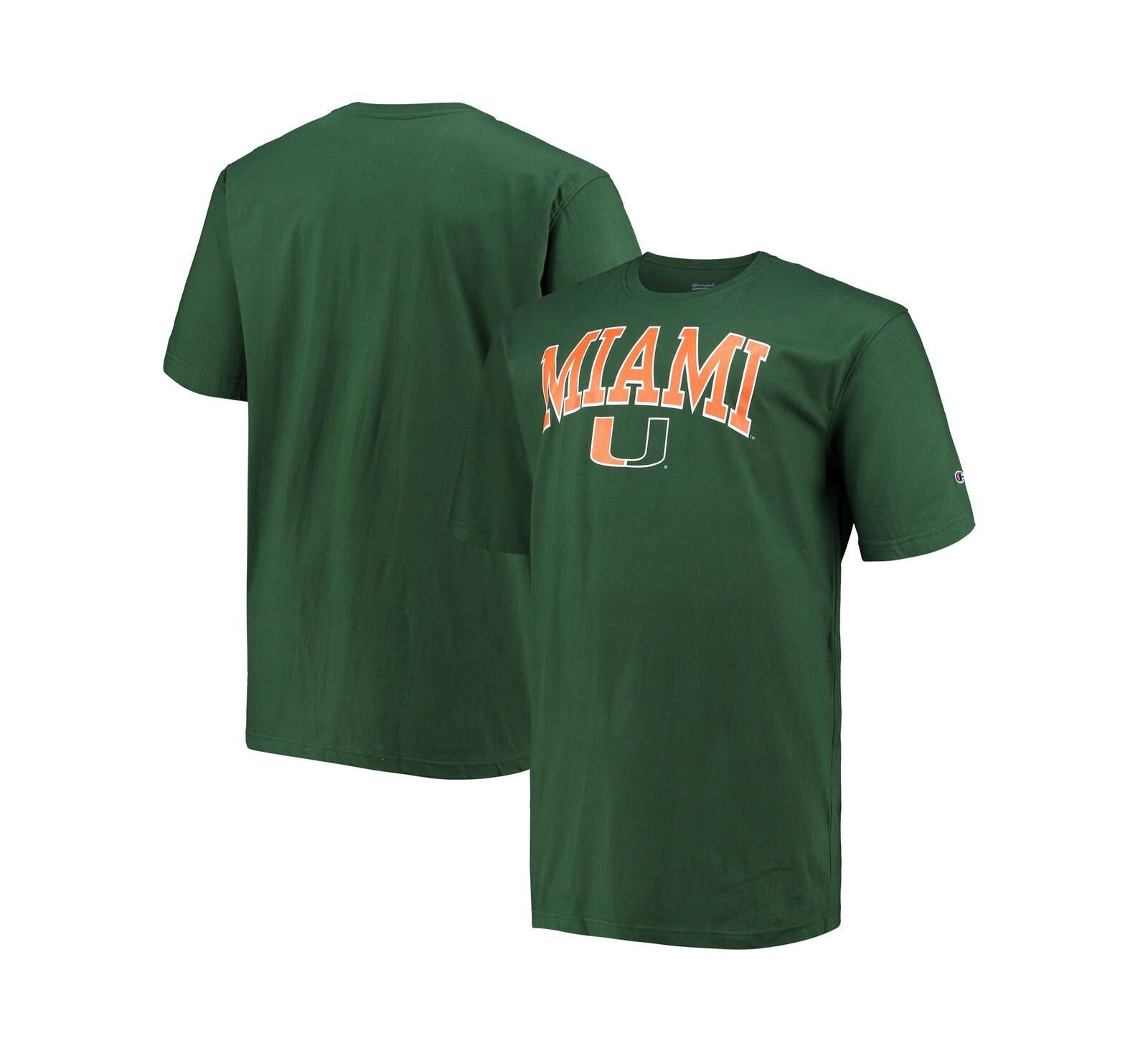 Мужская футболка Champion Miami Hurricanes Big & Tall Arch Over Wordmark в зеленом цвете