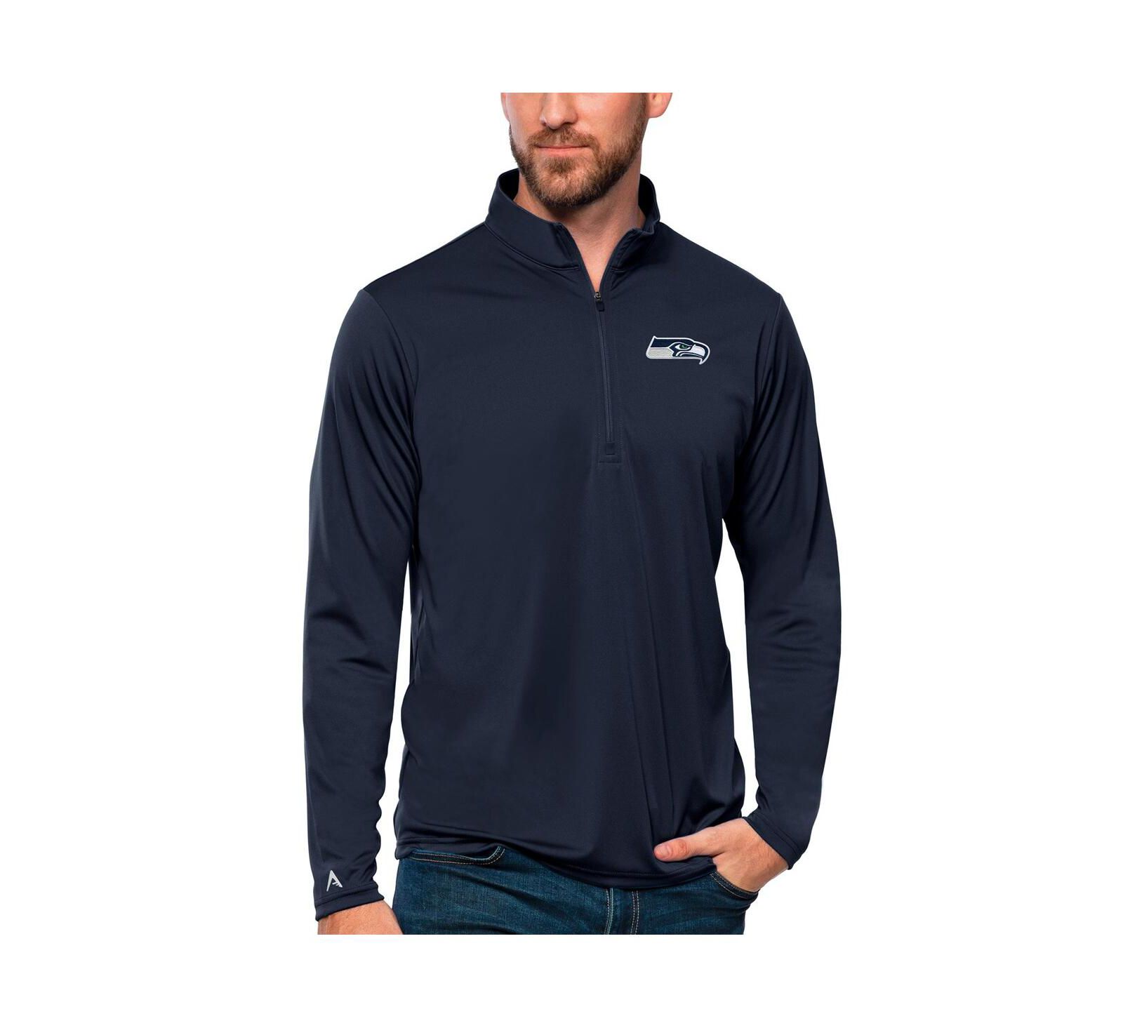Мужской темно-синий легкий пуловер Antigua Seattle Seahawks Tribute Quarter-Zip