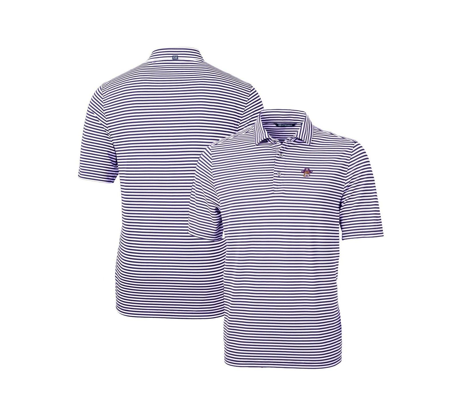 Cutter & Buck Men's Purple ECU Pirates Throwback Logo Virtue Eco Pique Stripe Polo Shirt