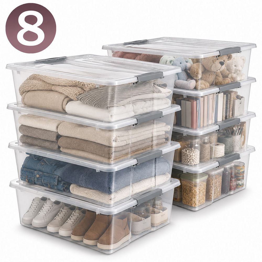 Sorbus Clear Plastic 40qt Underbed Storage Containers with Wheels, Snap Lock Lids and Handles