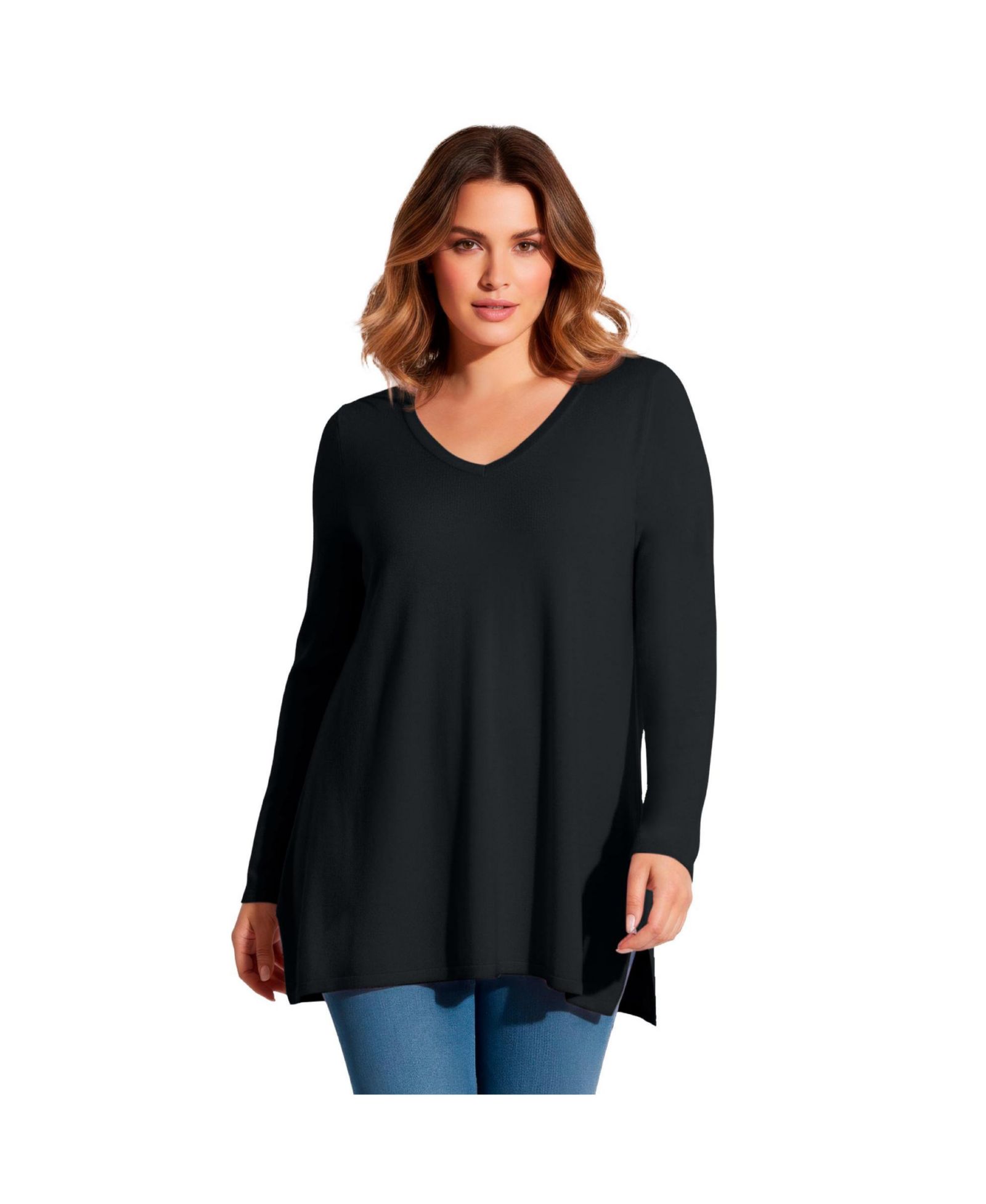 AVENUE Women's V-Neck Tunic Sweater