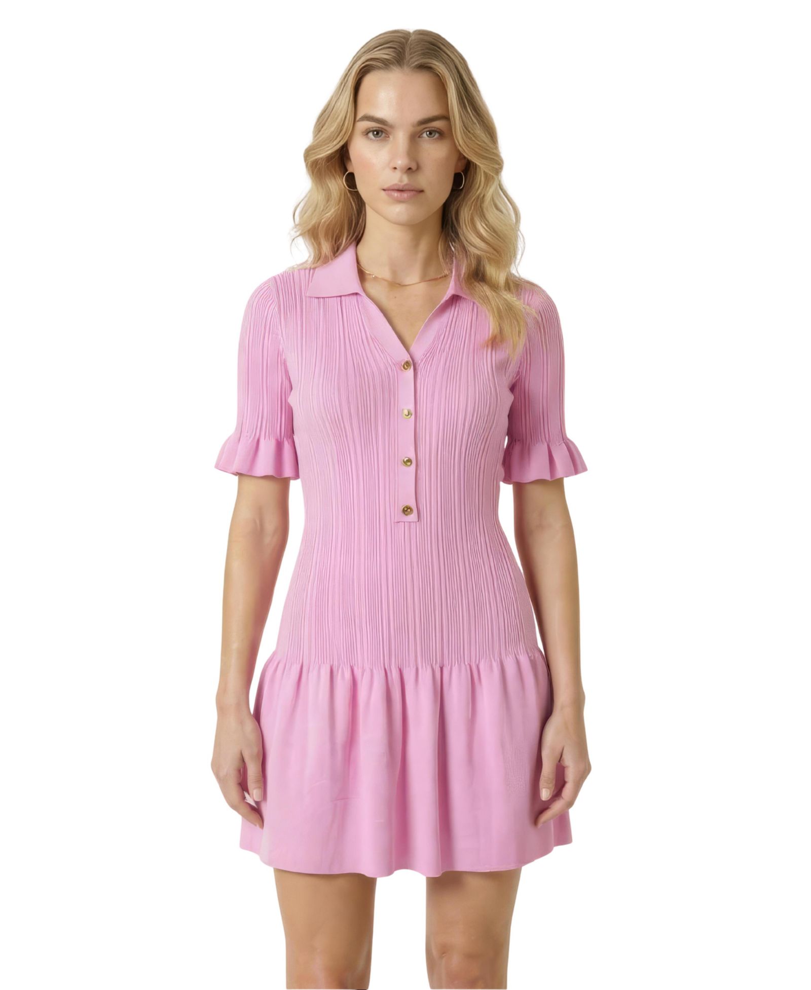 Женское платье Modenaire Pleated Button-Front Ruffle-Hem